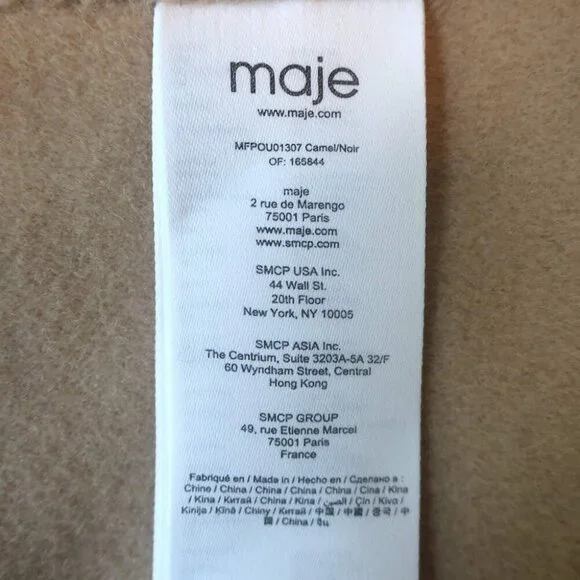 Maje Gicoco Belted Scarf Coat Camel Embroidered Double-Faced Wool Size 34 NEW - Picture 8 of 10